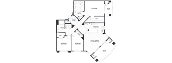 Floor plan 3A. Three bedroom, two bath at City Lights Apartments in Aliso Viejo.