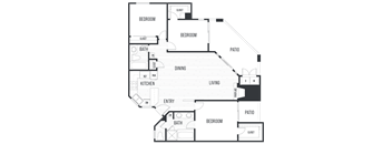 Floor plan 3A. Three bedrooms, two baths at Valentia Apartments in San Diego.