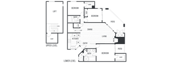 Floor plan 3B. Three bedrooms, two baths at Valentia Apartments in San Diego.