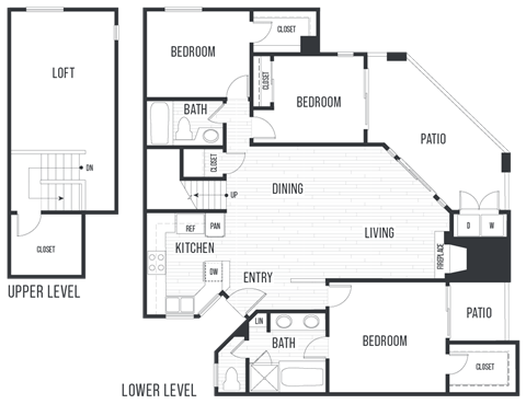 Floor plan 3B. Three bedroom, two baths at Valentia Apartments in San Diego.