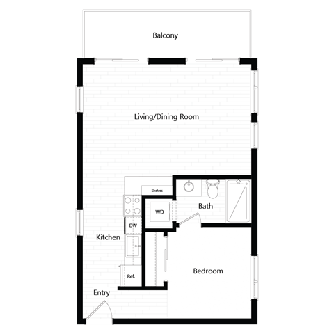 Floor plan CG. A studio, one bath floor plan at Chroma Apartments in Highlands Ranch