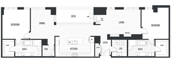 Penthouse 2803. A 2 bedroom, 2.5 bath penthouse floor plan at The Quincy in Downtown Denver.