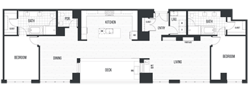 Penthouse 2802.  A 2 bedroom, 2.5 bath penthouse floor plan at The Quincy in Downtown Denver.