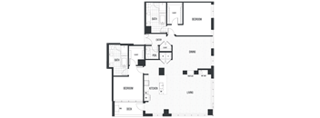 Floor Plan 2F. A two bedroom, two bath floor plan at The Quincy in Downtown Denver.