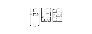 Floor plan T1. A three bedroom, three and a half bath townhome floor plan at Chroma Apartments in Highlands Ranch