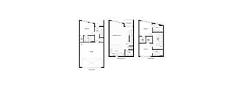 Floor plan T2. A three bedroom, three and a half bath townhome floor plan at Chroma Apartments in Highlands Ranch