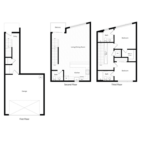 Floor plan T4. A three bedroom, two and a half bath townhome floor plan at Chroma Apartments in Highlands Ranch