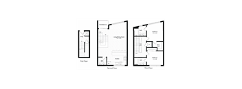 Floor plan T5. A three bedroom, two and a half bath townhome floor plan at Chroma Apartments in Highlands Ranch