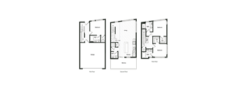 Floor plan T7. A three bedroom, three and a half bath townhome floor plan at Chroma Apartments in Highlands Ranch