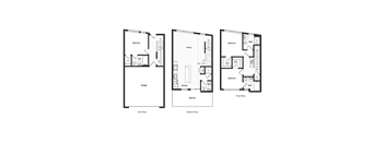 Floor plan T8. A three bedroom, three and a half bath townhome floor plan at Chroma Apartments in Highlands Ranch