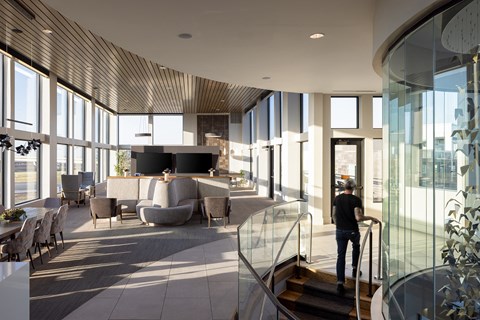 Resident lounge amenity at Compass Meridian Apartments in Englewood.