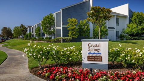 Crystal Springs apartments sign at Crystal Springs apartments in Fountain Valley.