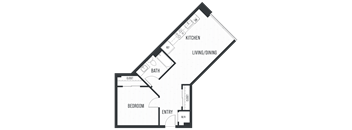 Floor plan 1K. One bedroom, one bath at Lofts on Monaco Apartments in Denver Tech Center.