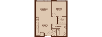 Floor Plan 1B. One bedroom, one bath at The Audrey Apartments Highlands Ranch.