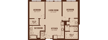 Floor Plan 2A. Two bedroom, two bath at The Audrey Apartments Highlands Ranch.