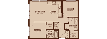 Floor Plan 2B. Two bedroom, two bath at The Audrey Apartments Highlands Ranch.