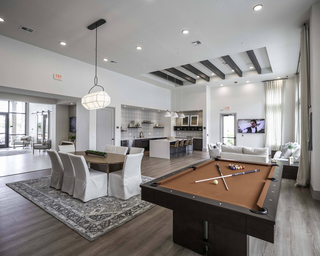 Clubhouse with pool table and seating
