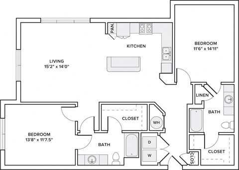 Two Bedroom Two Bath 1246 square feet