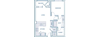 676 one bed one bath floorplan image
