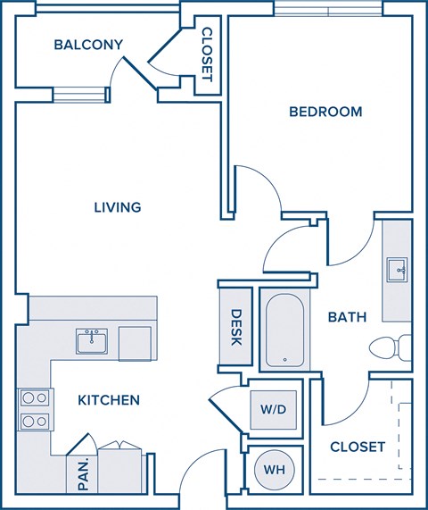676 one bed one bath floorplan image