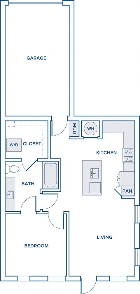 736 sqft one bed one bath floorplan image