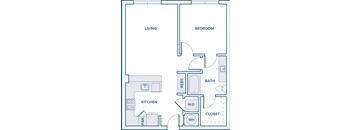 742 sqft one bed one bath floorplan image