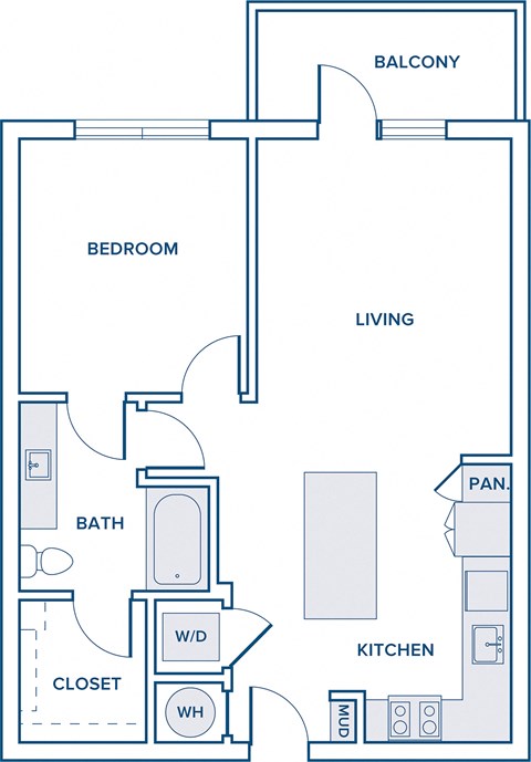750-774 sqft one bed one bath floorplan image