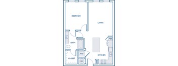 750 sqft one bed one bath floorplan image