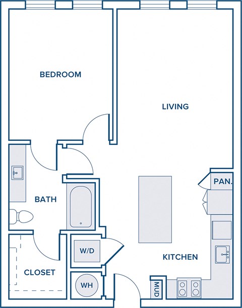 750 sqft one bed one bath floorplan image