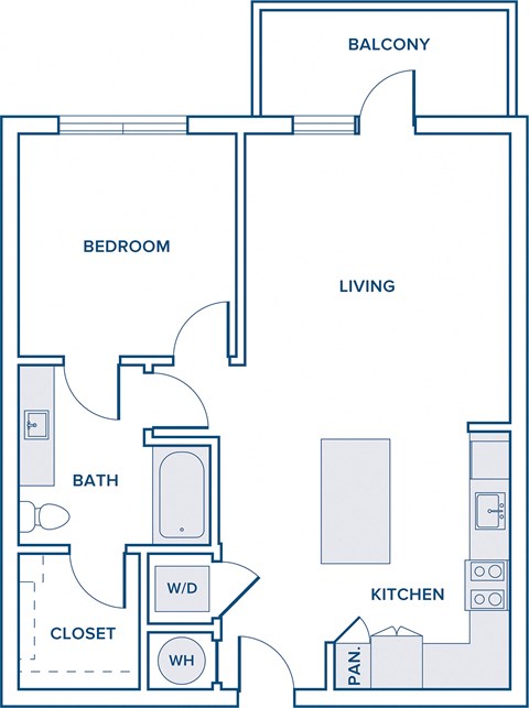 753-774 sqft one bed one bath floorplan image