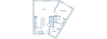 816 sqft one bed one bath floorplan image