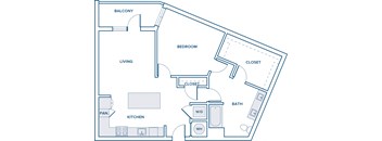 926 sqft one bed one bath floorplan image