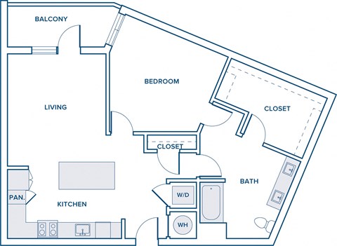 926 sqft one bed one bath floorplan image