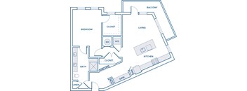 959 sqft one bed one bath floorplan image