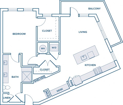 959 sqft one bed one bath floorplan image