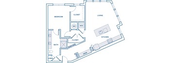 985 sqft one bed one bath floorplan image