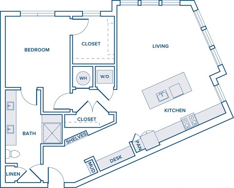 985 sqft one bed one bath floorplan image