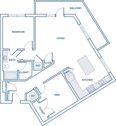 1055 sqft one bed one bath with den floorplan image