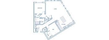 1114 sqft one bed one bath with den floorplan image