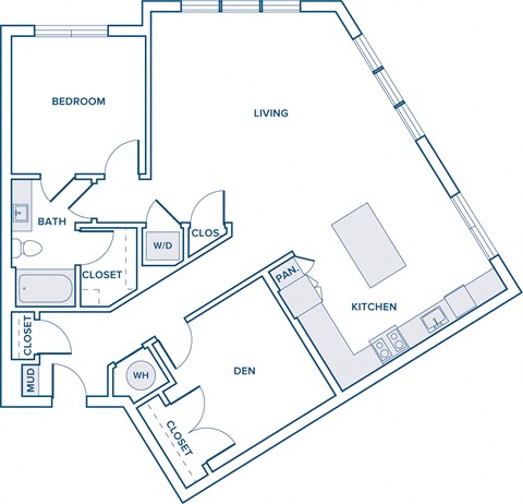 1114 sqft one bed one bath with den floorplan image