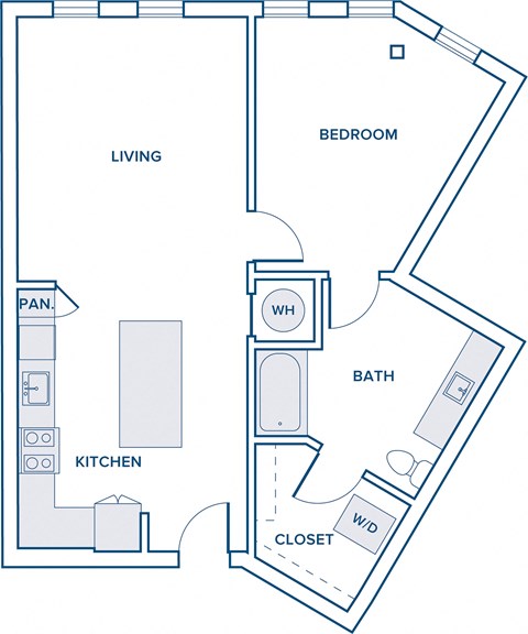 790 sqft one bed one bath floorplan image