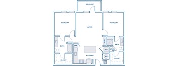 1140-1165 sqft two bed two bath floorplan image