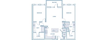 1190 sqft two bed two bath floorplan image