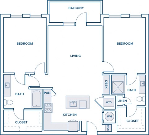 1190 sqft two bed two bath floorplan image
