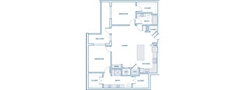 1276 sqft two bed two bath floorplan image