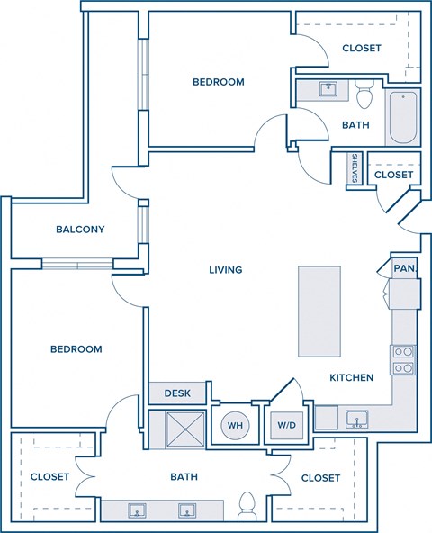 1276 sqft two bed two bath floorplan image
