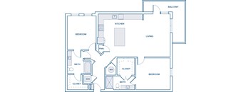 1324 sqft two bed two bath floorplan image
