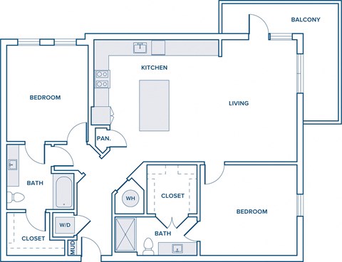 1324 sqft two bed two bath floorplan image