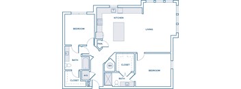 1352 sqft two bed two bath floorplan image