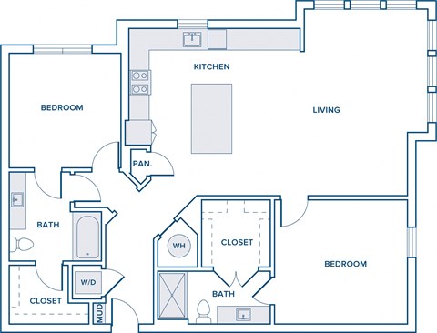 1352 sqft two bed two bath floorplan image